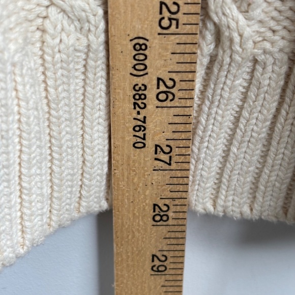 VTG Eddie Bauer Cable Knit Cricket Sweater L Cream V Neck Chunky Tennis Cottage - Picture 6 of 9
